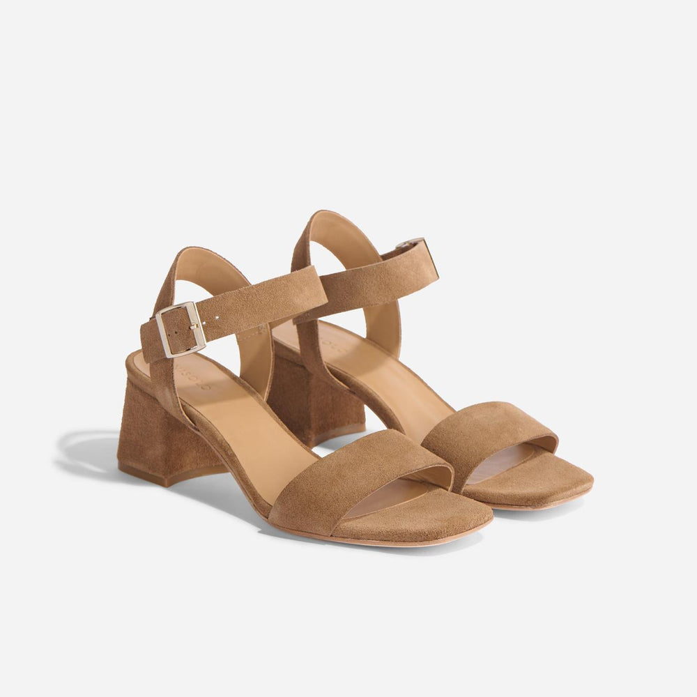 Nisolo Stella Go-To Block Heel Taupe Suede | Women Heels