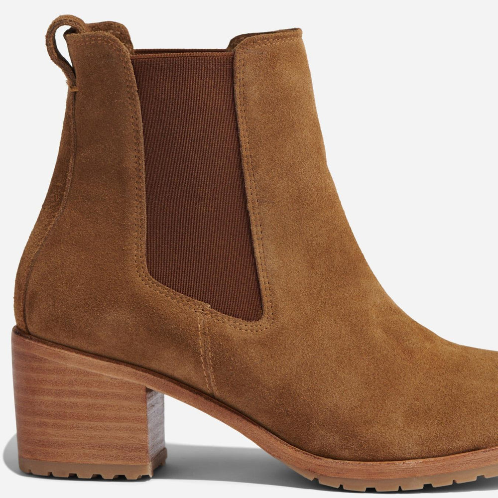 Nisolo Ana Go-To Heeled Chelsea Boot Taupe Suede | Women Heels