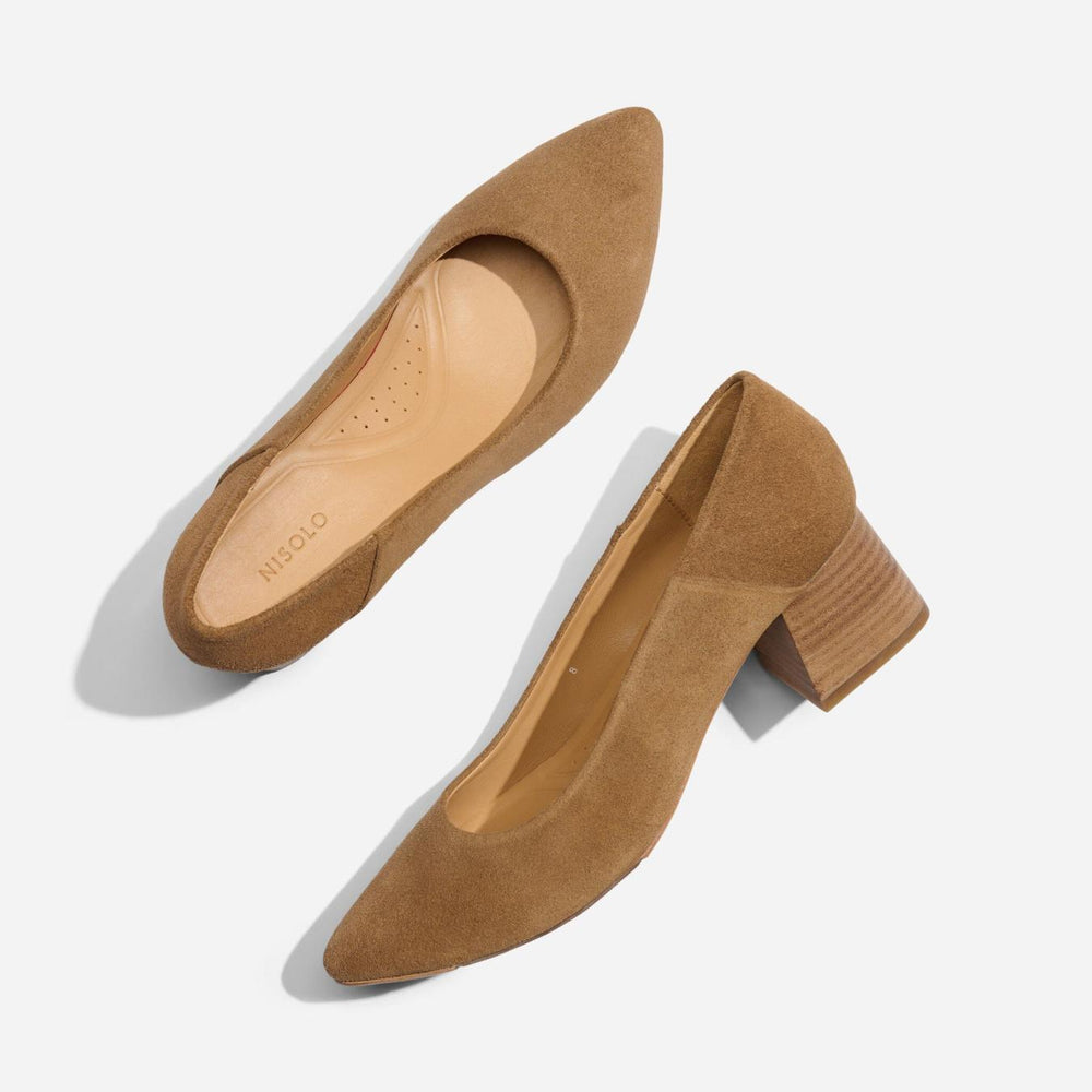 Nisolo Fiorela Go-To Mid Heel Taupe Suede | Women Heels