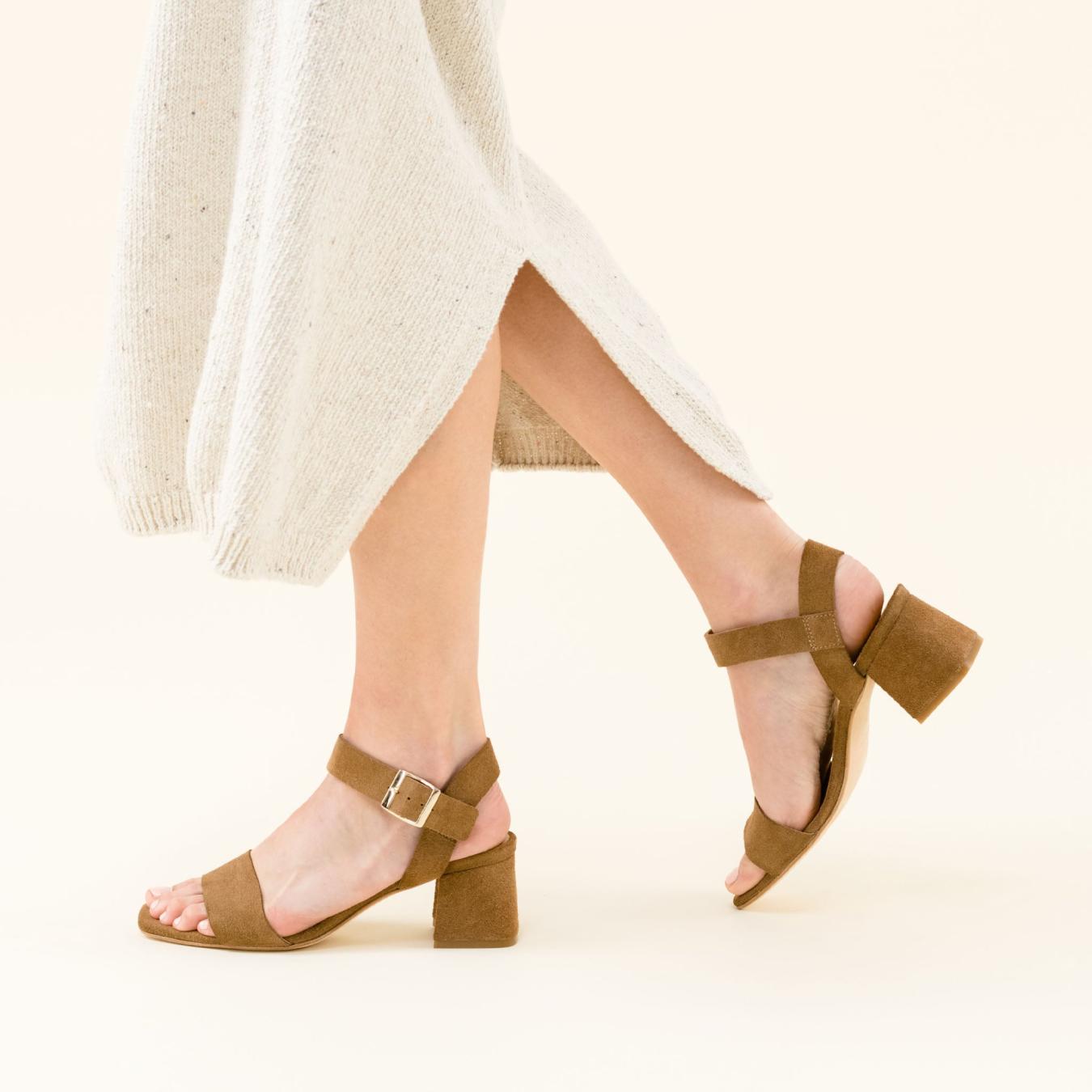 Nisolo Stella Go-To Block Heel Taupe Suede | Women Heels