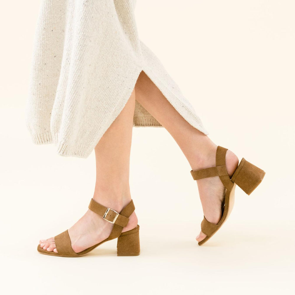 Nisolo Stella Go-To Block Heel Taupe Suede | Women Heels